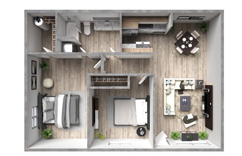 Floor plan for 2 beds, 1 bath, 875 sqft